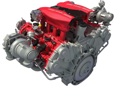 Ferrari 488 GTB Twin Turbocharged V8 Engine 3D model