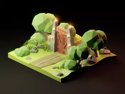 Jurassic park Gate low poly 3D model