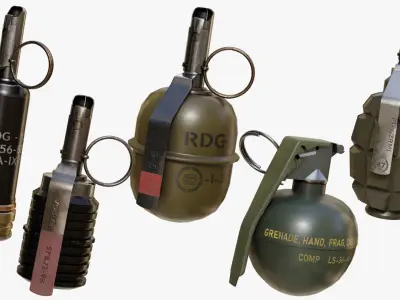 5 Fragmentation Grenades Single Mat PBR Low-poly 3D model
