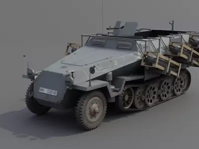 SdKfz Wurfrahmen 251 Half-track multiple rocket launcher Low-poly 3D model