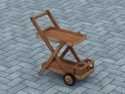 Wooden serving cart Low-poly 3D model