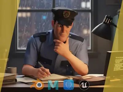 Stylized Cartoon Police Officer Policeman Rigged Cop Low-poly 3D model