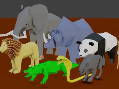 Lowpoly Rigged Animals Pack Low-poly 3D model