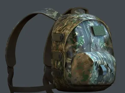 Backpack military combat Black baggage Low-poly 3D model