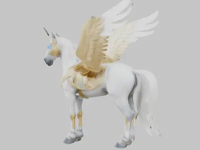 White Pegasus Horse 3D Model Low-poly 3D model