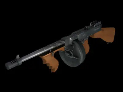 Tommy Gun Submachinegun Low-poly 3D model