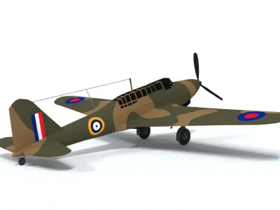 Low Poly Cartoon Fairey Battle WWII Airplane Low-poly 3D model