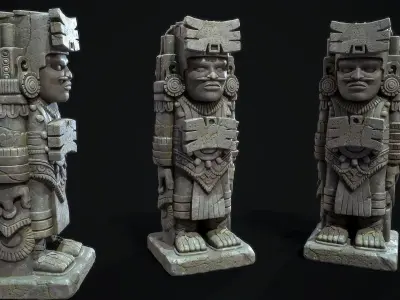 Statue Aztec Warrior Low-poly 3D model