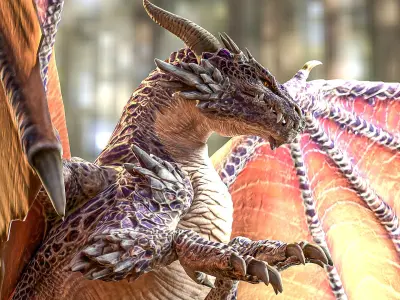 Dragon orange flying Low-poly 3D model