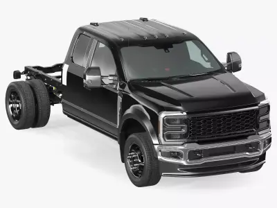 Long Cab Pickup Chassis Cab Black Rigged 3D model