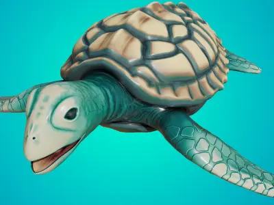 Loggerhead sea turtle Caretta caretta Family Low-poly 3D model
