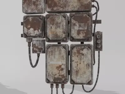 Rusty Fuse Box Cluster -Low Poly Game-Ready Low-poly 3D model