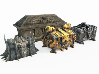 Four ancient treasure chests 3D model