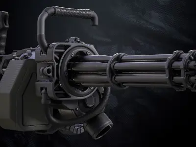 Q-Old Minigun UE and Unity Packs With FBX And Textures Low-poly 3D model
