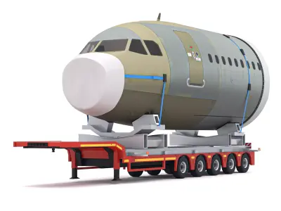 Lowboy Trailer with Airplane 3D model