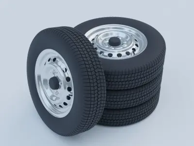 Kei Car Wheel with Tire Low-poly 3D model