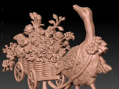 3D duck in cart with flowers Free 3D model