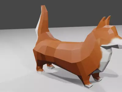 Korgy polygonal dog Low-poly 3D model