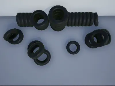 Lowpoly Tires and Stacks of Tires Low-poly 3D model