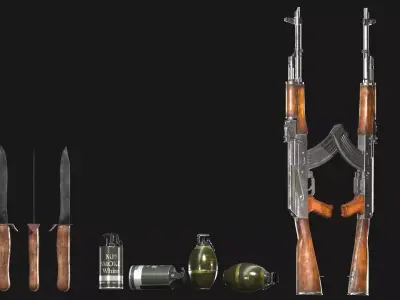  Military Weapons and RTactical Gear 3D Models Pack Low-poly 3D model