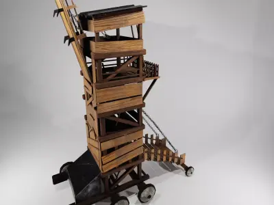 Low Poly Siege Tower with 4K Textures Low-poly 3D model