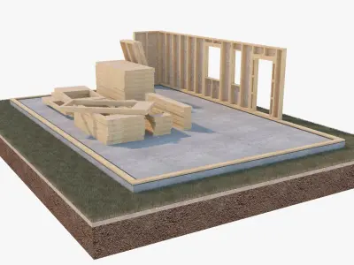 Prefab House Construction Site with Wall Panels 3D model