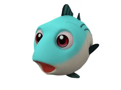 White Bass Fish Cartoon Animated Low-poly 3D model