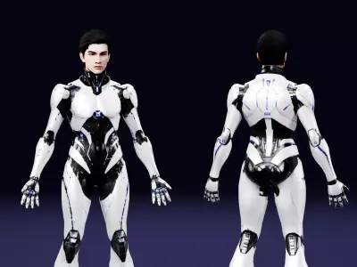 Cyberpunk Male Cyborg Character - Rigged Low-poly 3D model