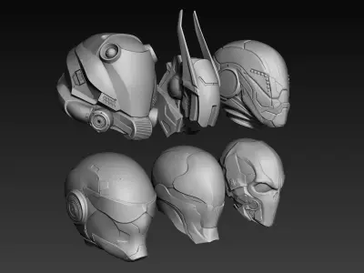 Set of a Sci-Fi Heads Part 1 3D model