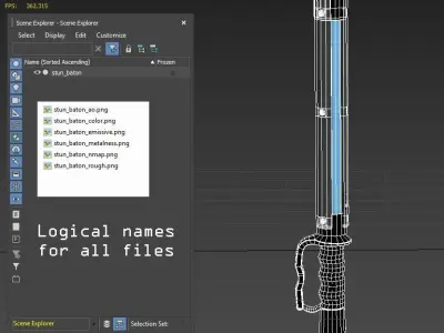 Taser stun baton Low-poly 3D model
