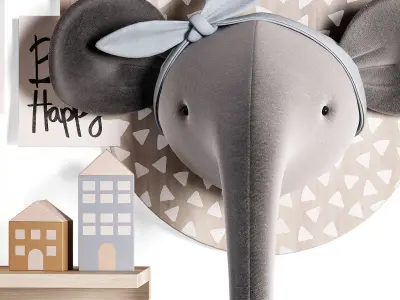 M Animal Head Shelf  Plush Toy and Wall Decor kids 08 3D model