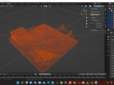 Plane TaleSpin Low-poly 3D model with water and rock and house 3D model