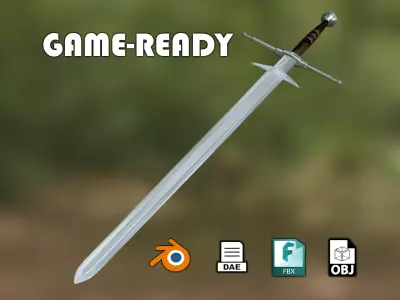 medieval lowpoly great sword - zweihander -PBR Low-poly 3D model
