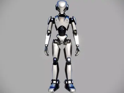Silver Blue Futuristic Android Low-poly 3D model
