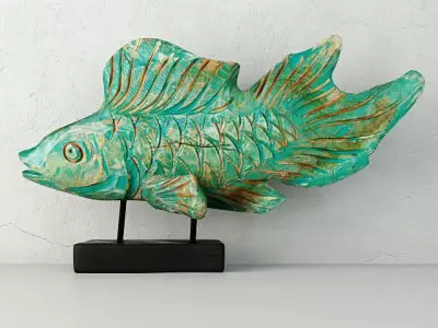 Hand-Carved Driftwood Fish On Stand 2 3D model