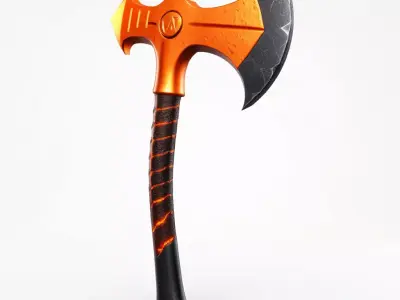 Orange Magma Pickaxe with Obsidian Handle 3D model