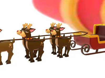 Christmas sleigh with deers Low-poly 3D model