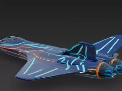 Futuristic Blue Sci Fi Jet Fighter 3D Model PBR Low-poly 3D model