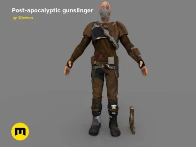 The Gunslinger - post-apocalyptic Warrior Low-poly 3D model