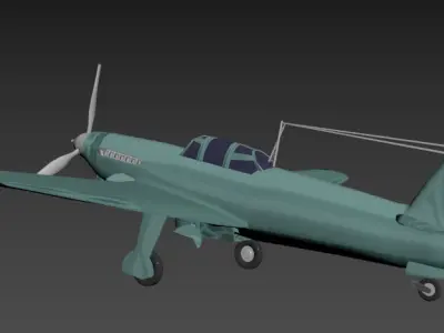 Yak-9 airplane with propellers Low-poly 3D model