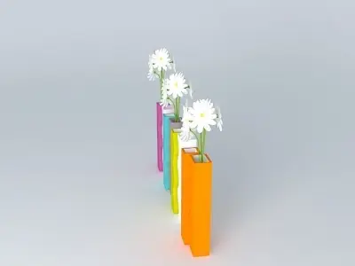 vase colorful with daisies in it Free 3D model