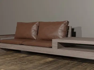 wood and leather BENCH SOFA by TWIG Free 3D model