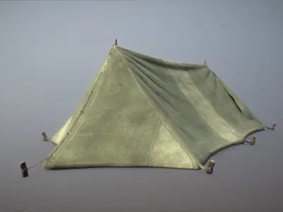 Military Tent WWII TwoSleeping open vr1 Low-poly 3D model