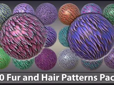 20 Stylized Fur and Hair Patterns Pack Low-poly 3D model