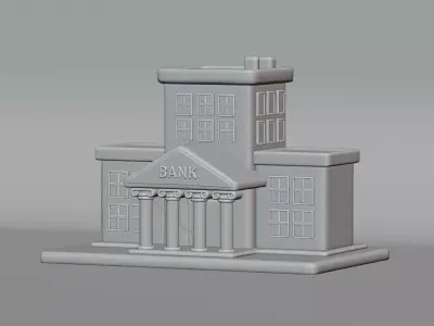 Cartoon Bank Building Low-poly 3D model