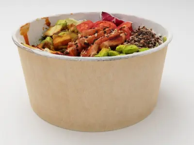 poke bowl lunch with tuna rice avocado mango seaweed  3D model