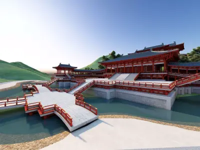 Chinese palace architecture Low-poly 3D model