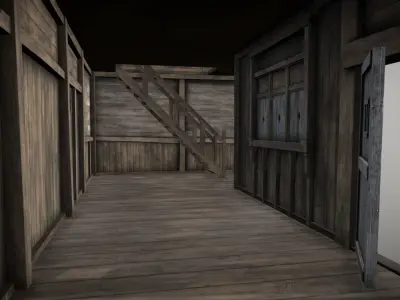 Medieval Lake Village - House 6 with interiors Low-poly 3D model