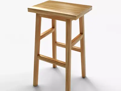 Realistic PBR Wooden Rectangular Stool Low-poly 3D model