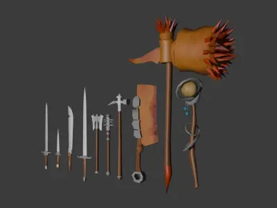 low poly medieval weapon kit - ready for game - volume 1 Low-poly 3D model
